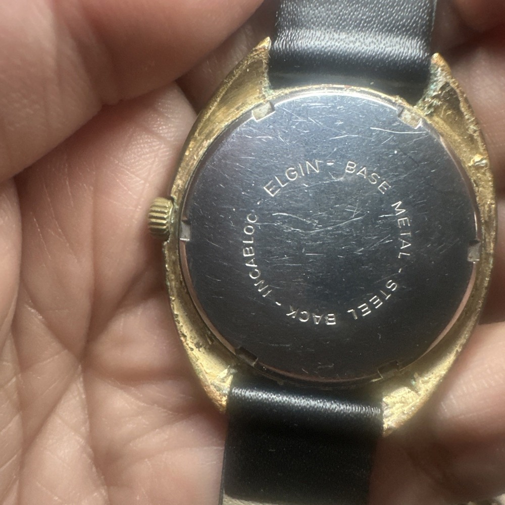 Works 1970s VTG Elgin Men's 17 Jewels Day/Date Brown Dial Swiss Gold Tone 36mm - Picture 4 of 11